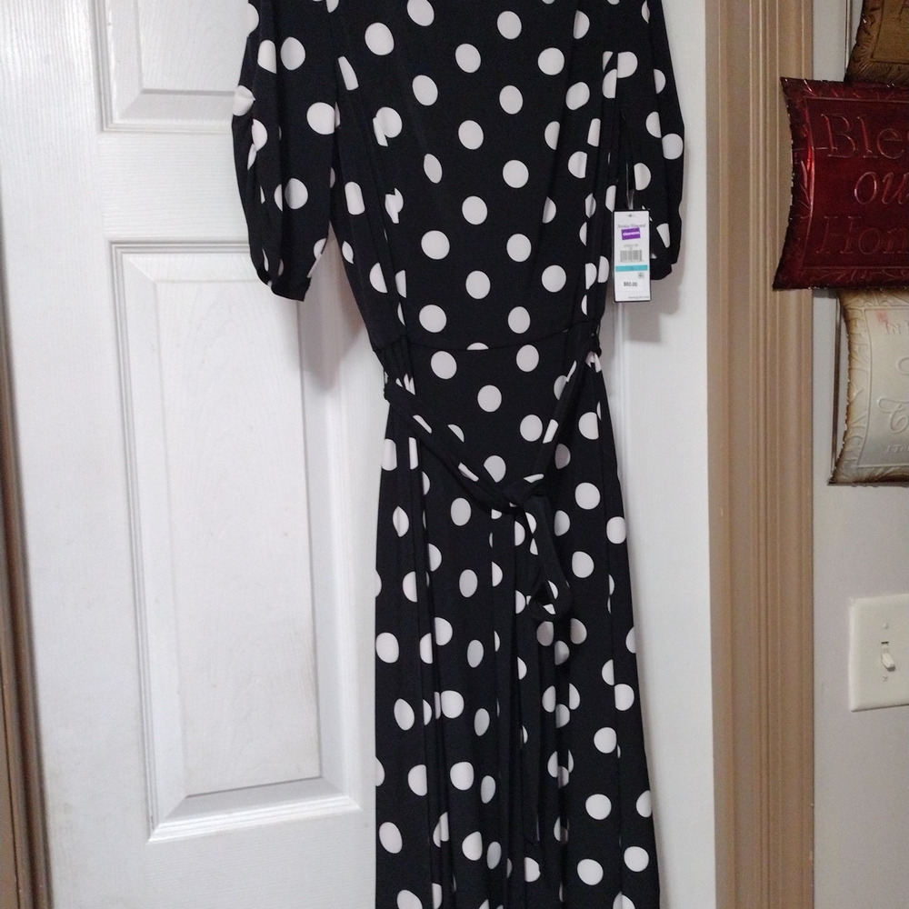 Jessica Howard Mid Sleeve Black Dress with White Polka Dots